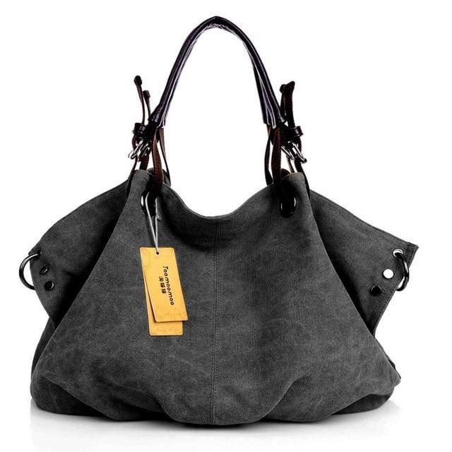 Women canvas messenger crossbody bags tote - Black - Canvas_Tote_2020