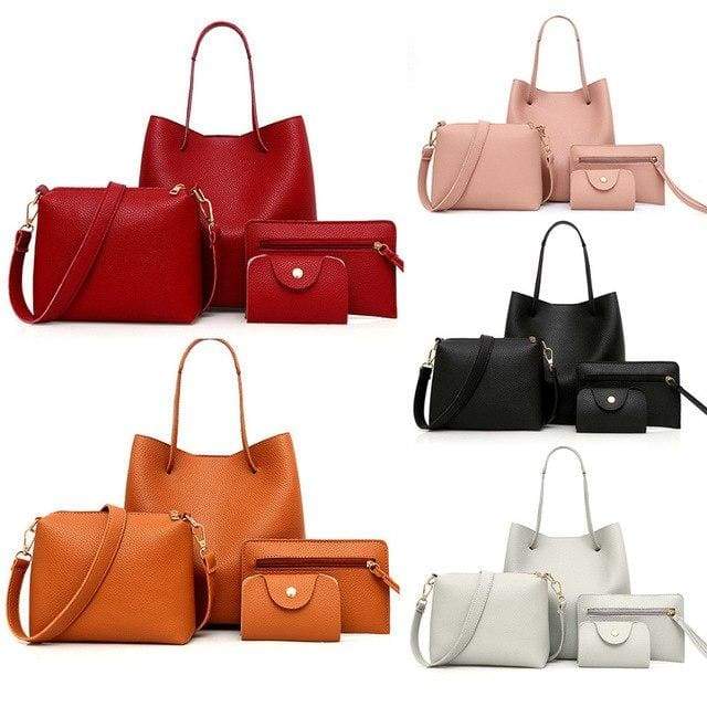 Women unique pattern leather 4pcs - Handbags